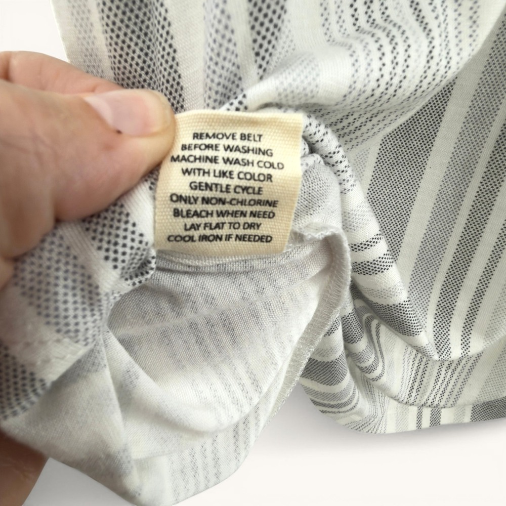 No Comment Off Shoulder Striped Dress Large White Gray Tie Sleeve NWT Coastal - Picture 9 of 12